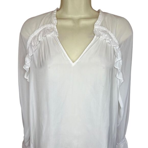 Ramy Brook Ruffle White Puff Sleeve Blouse Size Small - Picture 2 of 6
